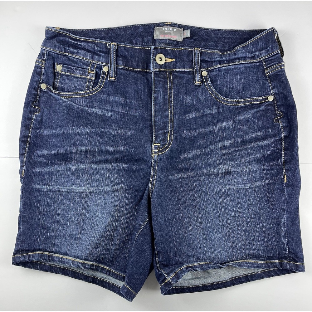 Torrid High-Rise Mid Short Denim Shorts Stretch Blue Button Pockets Size 12